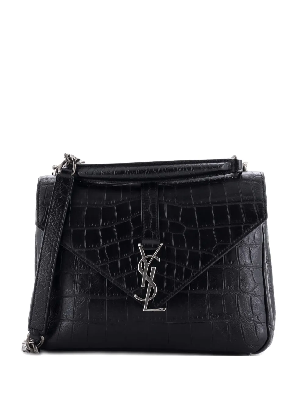 Saint Laurent Pre-Owned Classic Monogram College Bag Crocodile Embossed Leather Medium satchel | Black | Image 1
