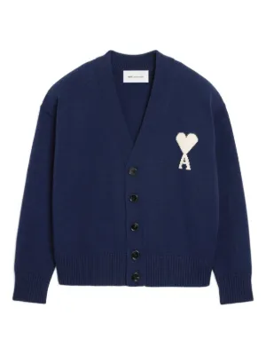 【正規品・美品】AMI PARIS エンブロイダリーカーディガン　コットン　s AMI PARIS (アミパリス) 胸ロゴ ニット カーディガン Ami de Coeur