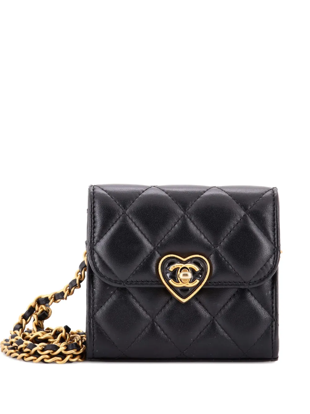 CHANEL Pre-Owned Coco Love CC Heart Clutch with Chain Quilted Lambskin Mini crossbody bag - Nero