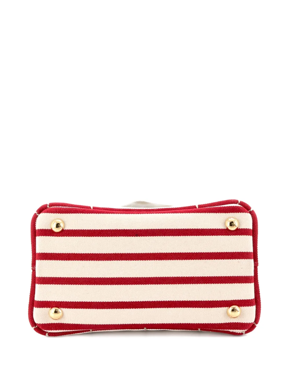 Pre-owned Prada Logo Jardiniere Tote Striped Canvas Mini Satchel In Neutral