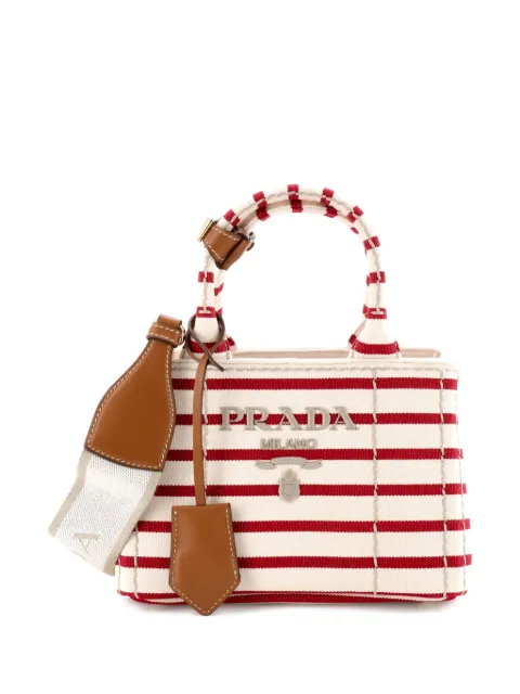 Prada Pre-Owned Logo Jardiniere Tote Striped Canvas Mini satchel