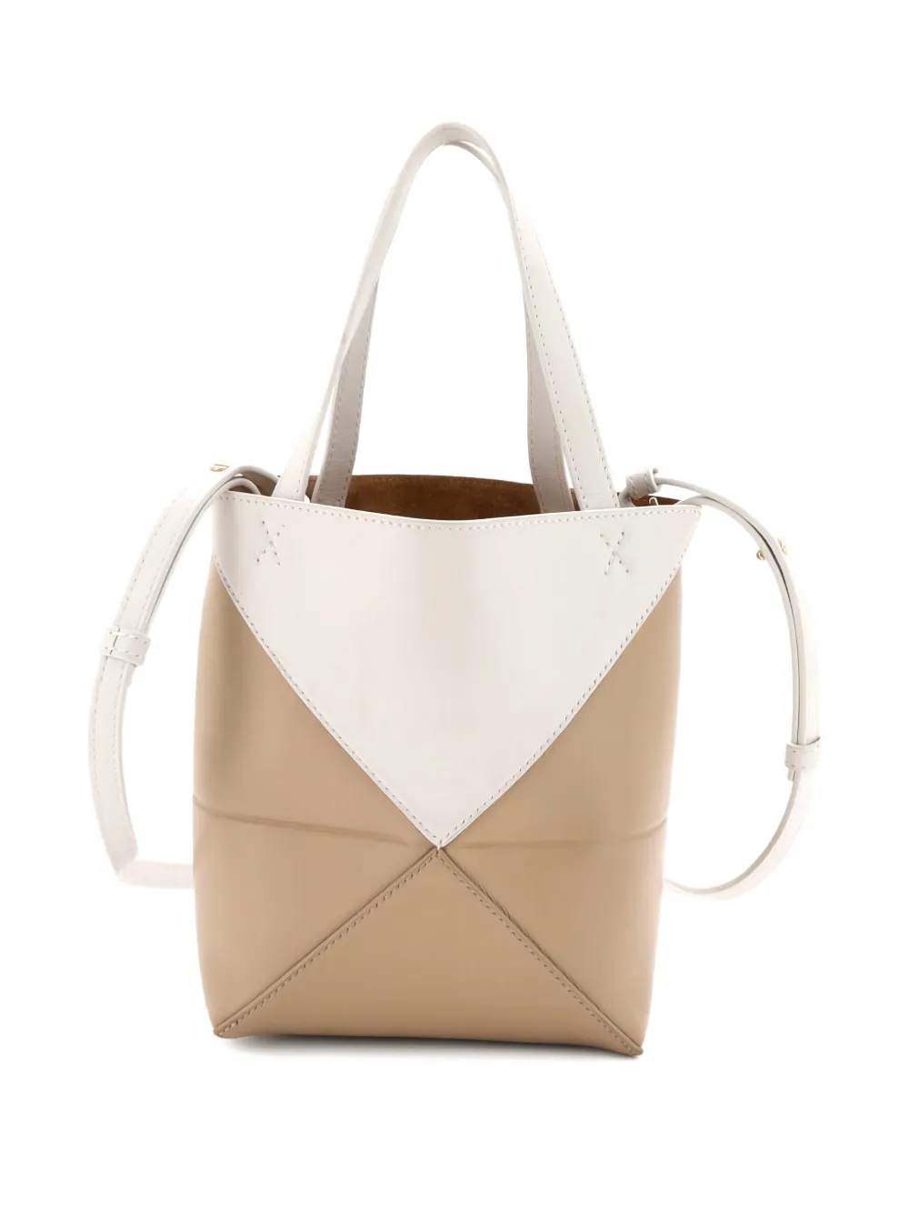Pre-owned Loewe Puzzle Fold Leather Mini Tote Bag In Neutral