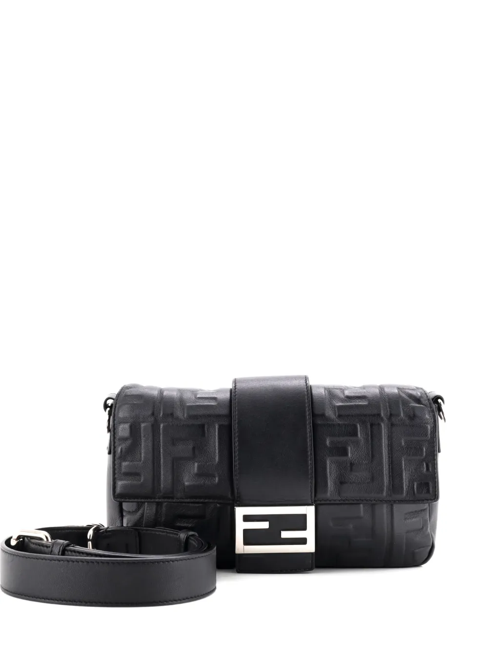 Fendi Pre-Owned Baguette Convertible Zucca Embossed Leather Medium belt bag - Nero