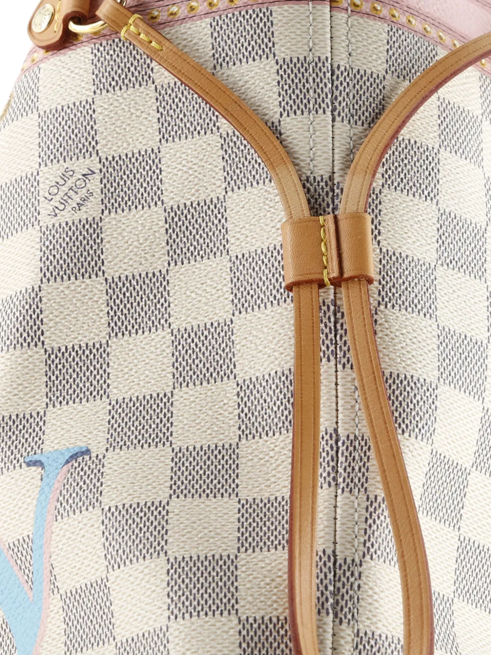 Pre-owned Louis Vuitton Neverfull Nm Tote Limited Edition Damier Summer Trunks Mm Shoulder Bag In Pink