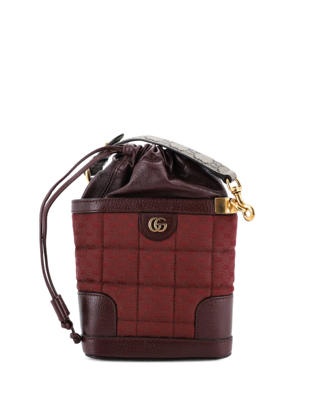 Gucci Pre-Owned Drawstring Crossbody Bag Quilted Mini GG Canvas and Leather with GG Coated Canvas Mini bucket bag - Marrone