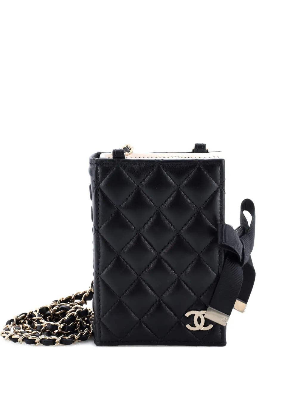 CHANEL Pre-Owned CC Book Card Holder with Chain Quilted Lambskin crossbody bag - Nero