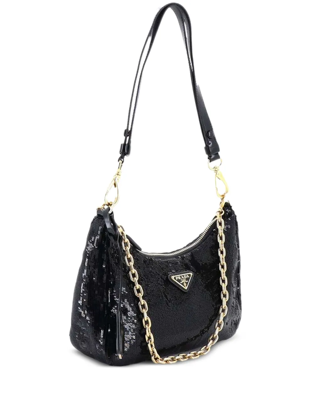 Prada Pre-Owned Re-Edition Shoulder Bag Sequins Embellished Re-Nylon Mini hobo bag | Black | Image 1