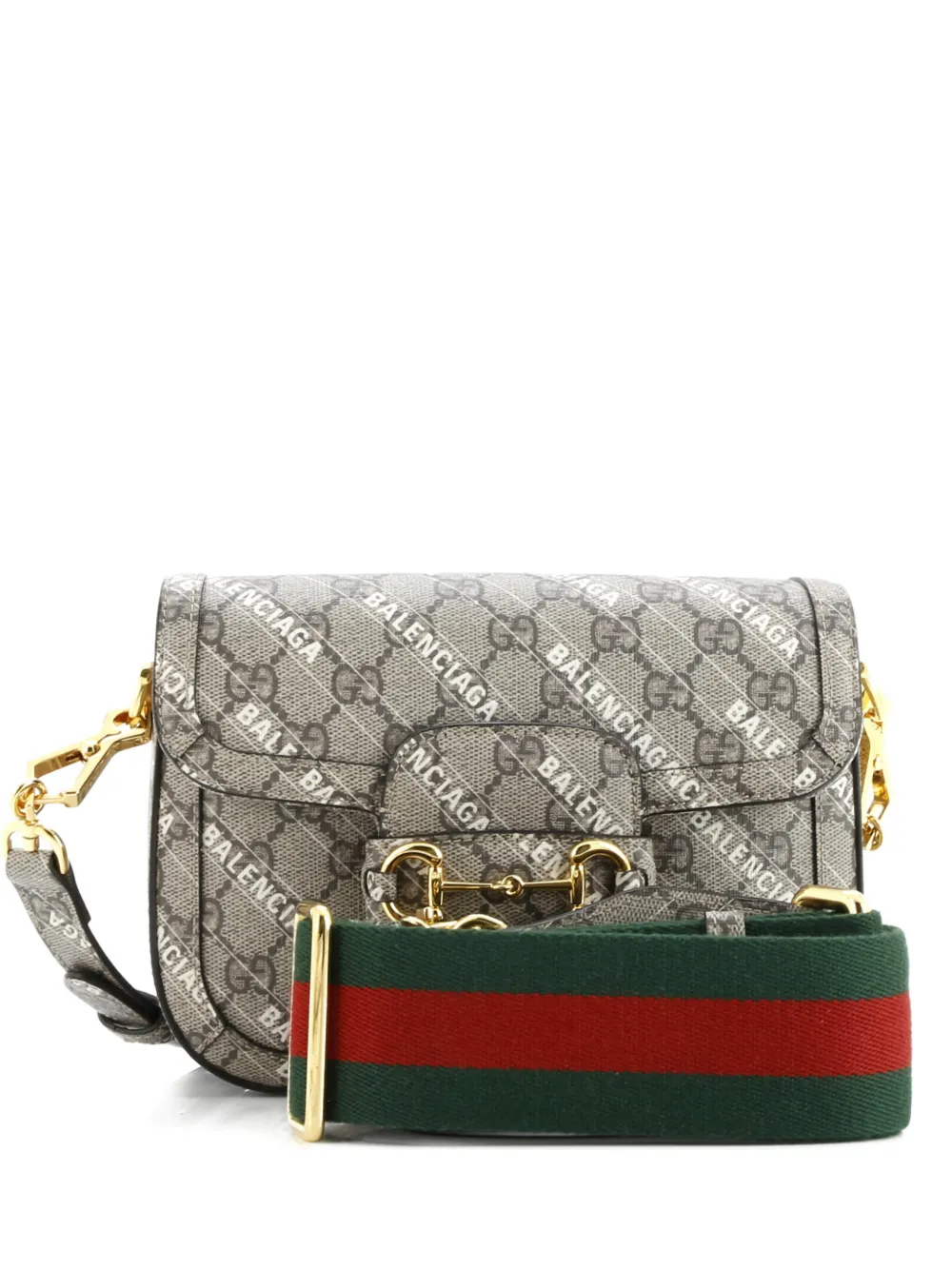 Pre-owned Gucci X Balenciaga The Hacker Project Horsebit 1955 Gg Coated Canvas Mini Shoulder Bag In Brown