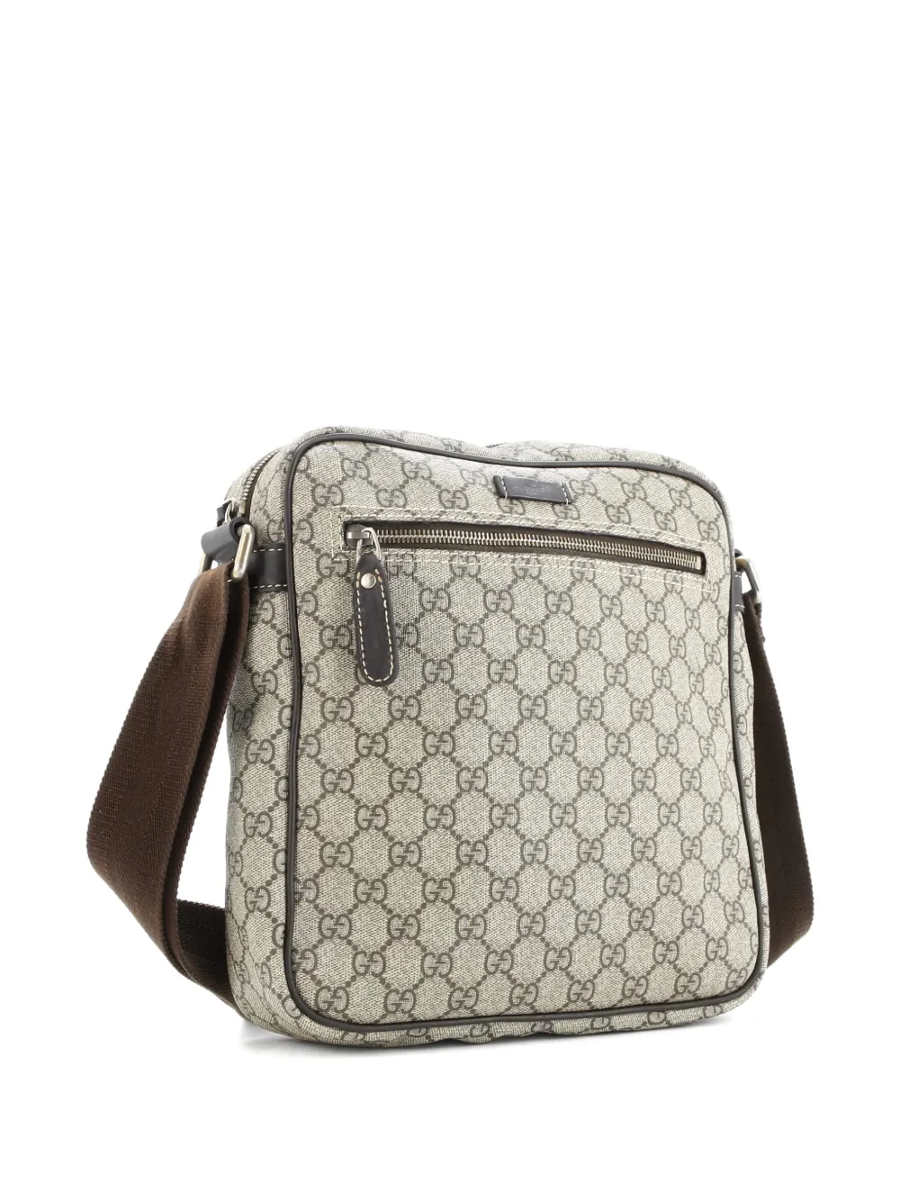 Pre-owned Gucci Front Zip Messenger Gg Coated Canvas Medium Crossbody Bag In Brown