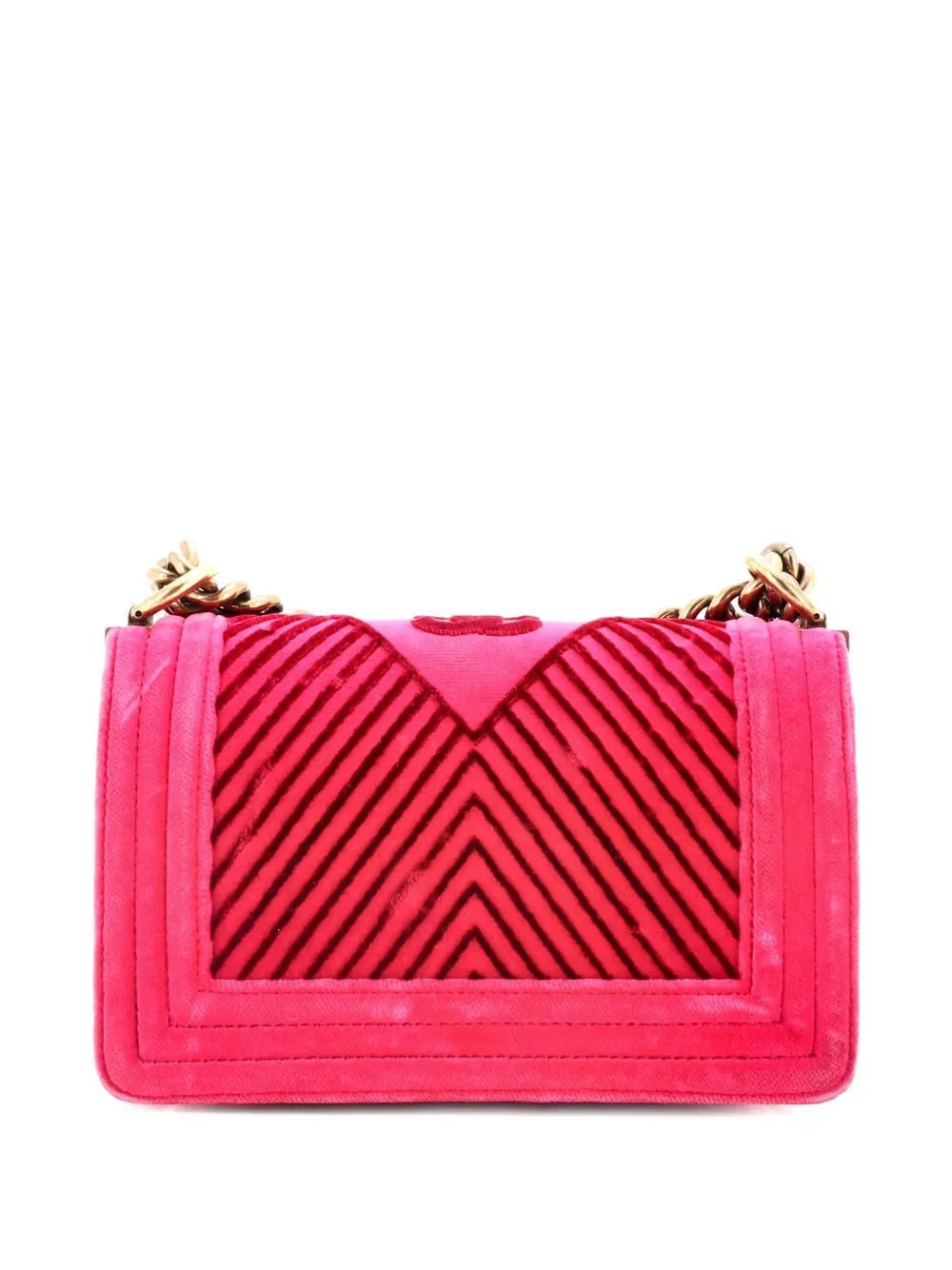Pre-owned Chanel Boy Flap Bag Chevron Velvet Small Crossbody Bag In Pink