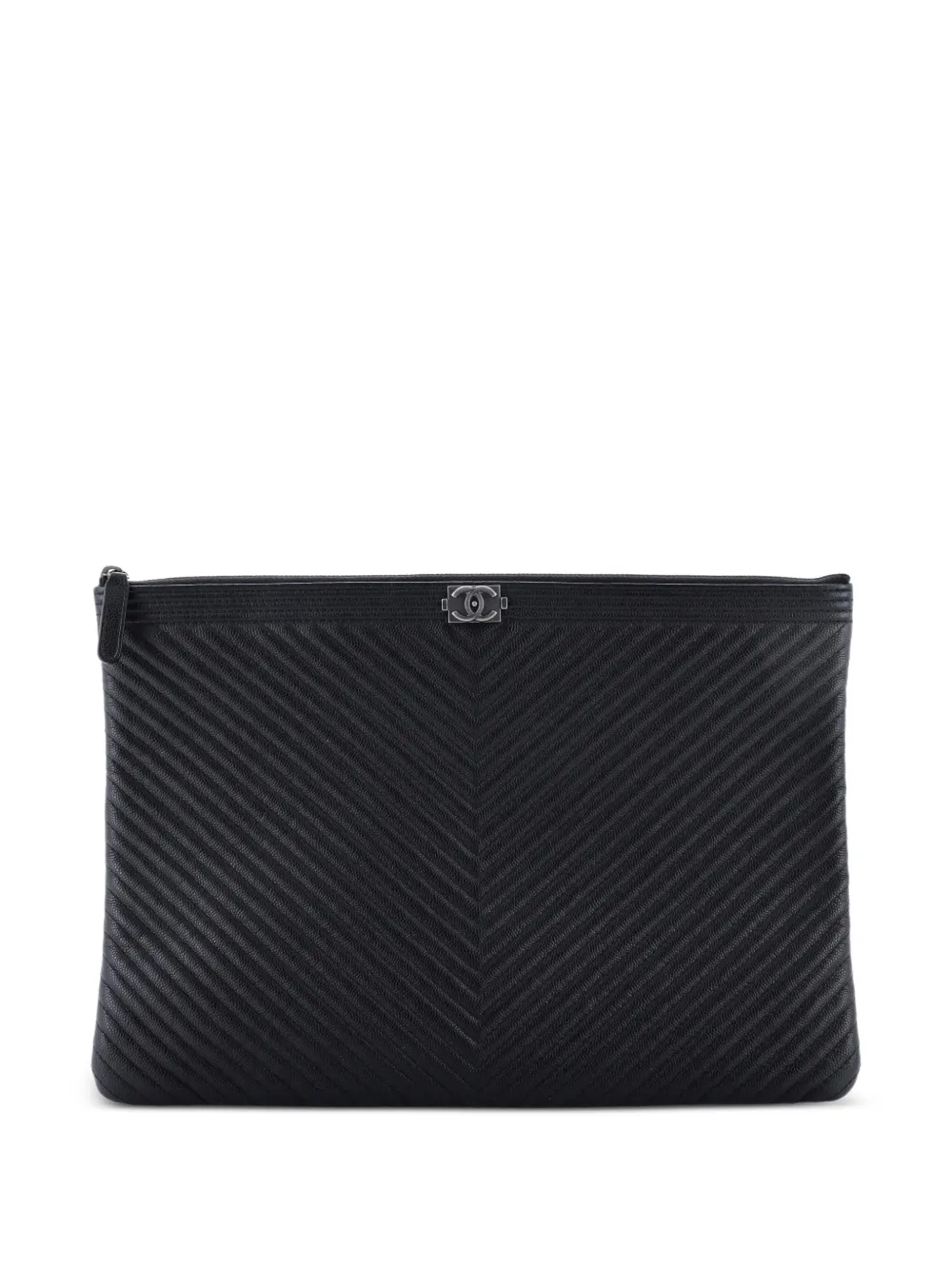CHANEL Pre-Owned Boy O Case Chevron Lambskin Large clutch bag - Nero