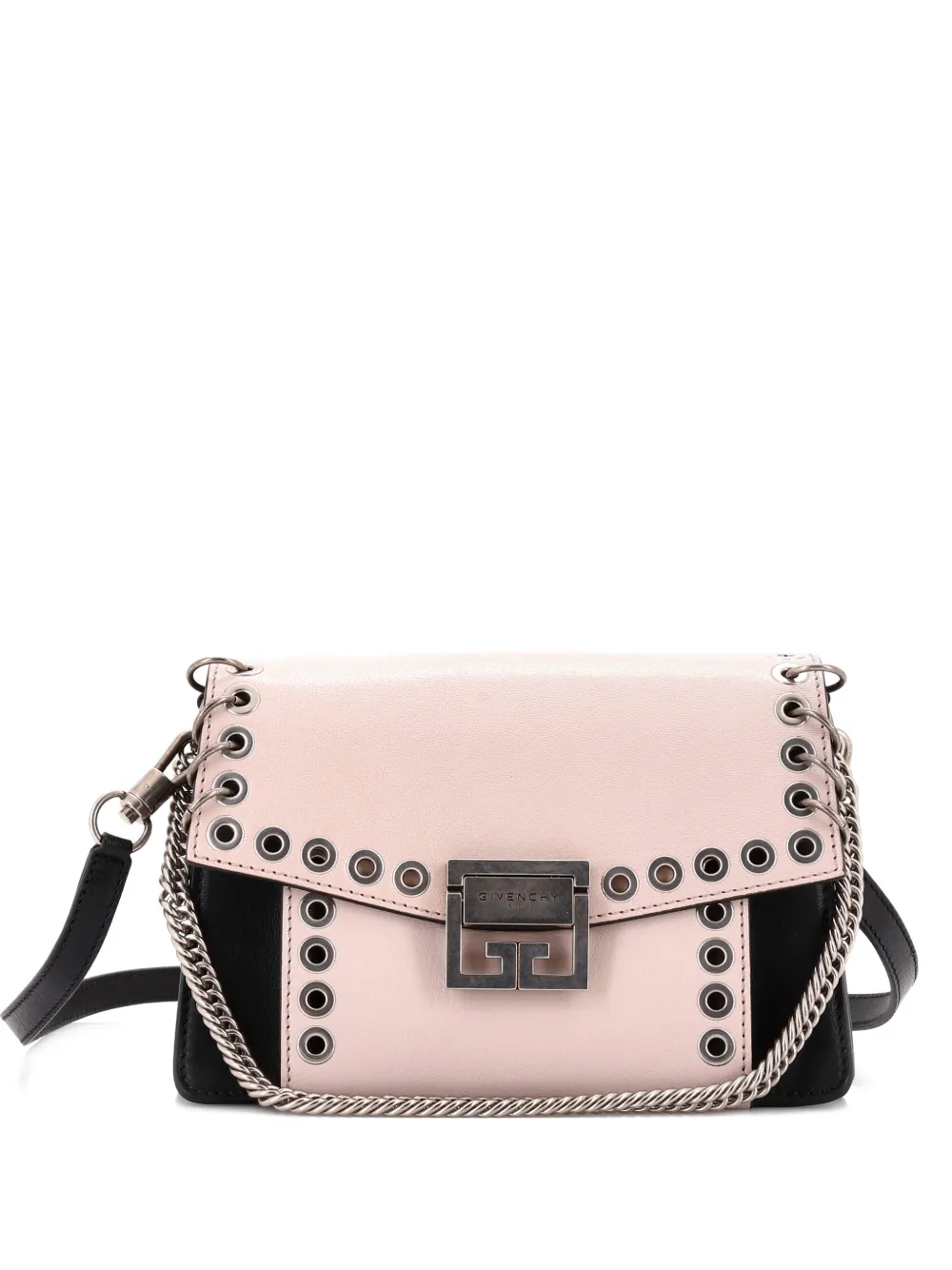 Pre-owned Givenchy Gv3 Flap Bag Grommet Embellished Leather Small Crossbody Bag In Neutral