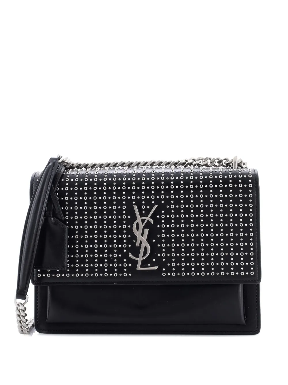 Pre-owned Saint Laurent Sunset Crossbody Bag Studded Leather Medium Shoulder Bag In Black