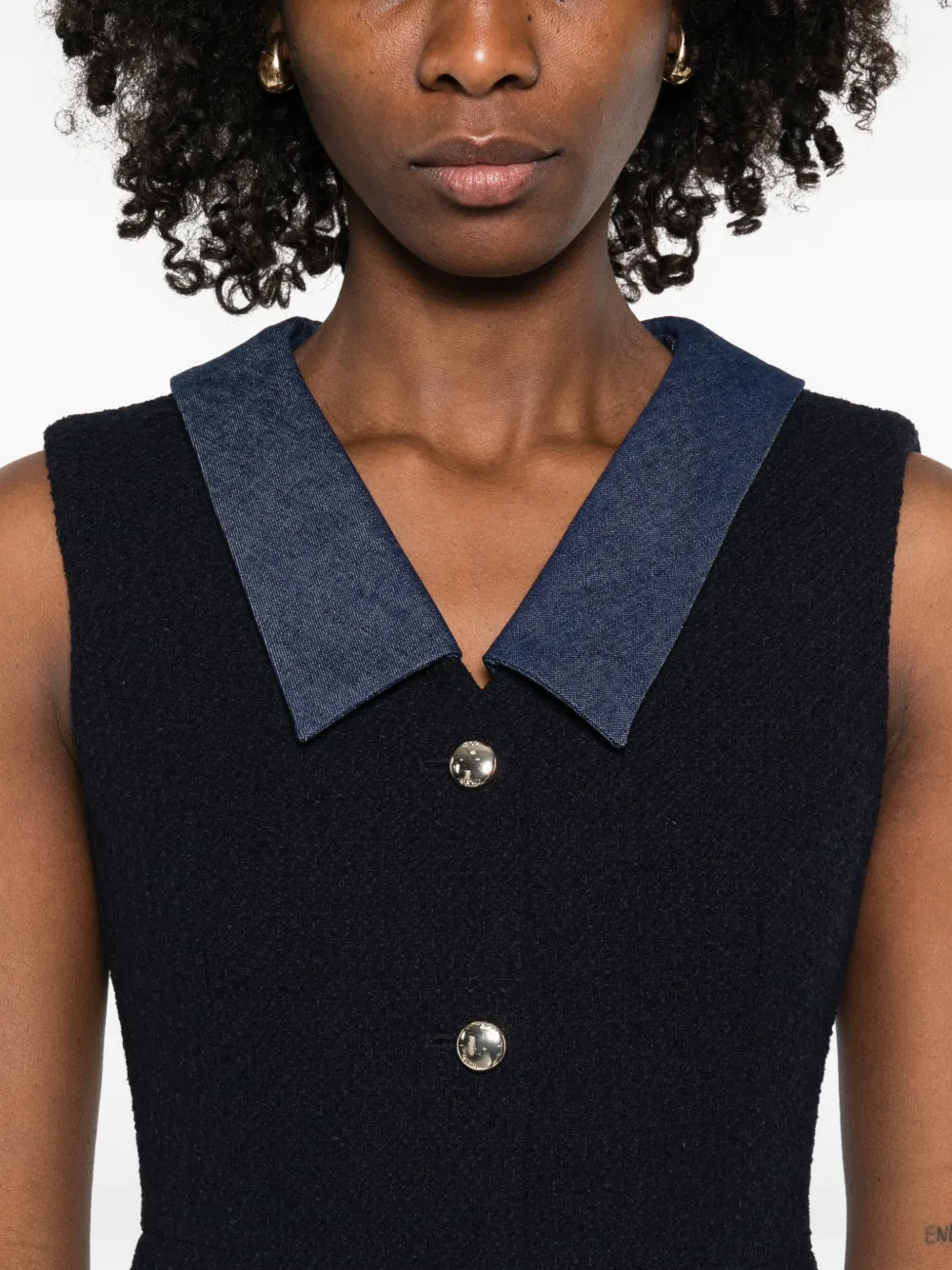 Maje Tweed jurk met denim details Blauw