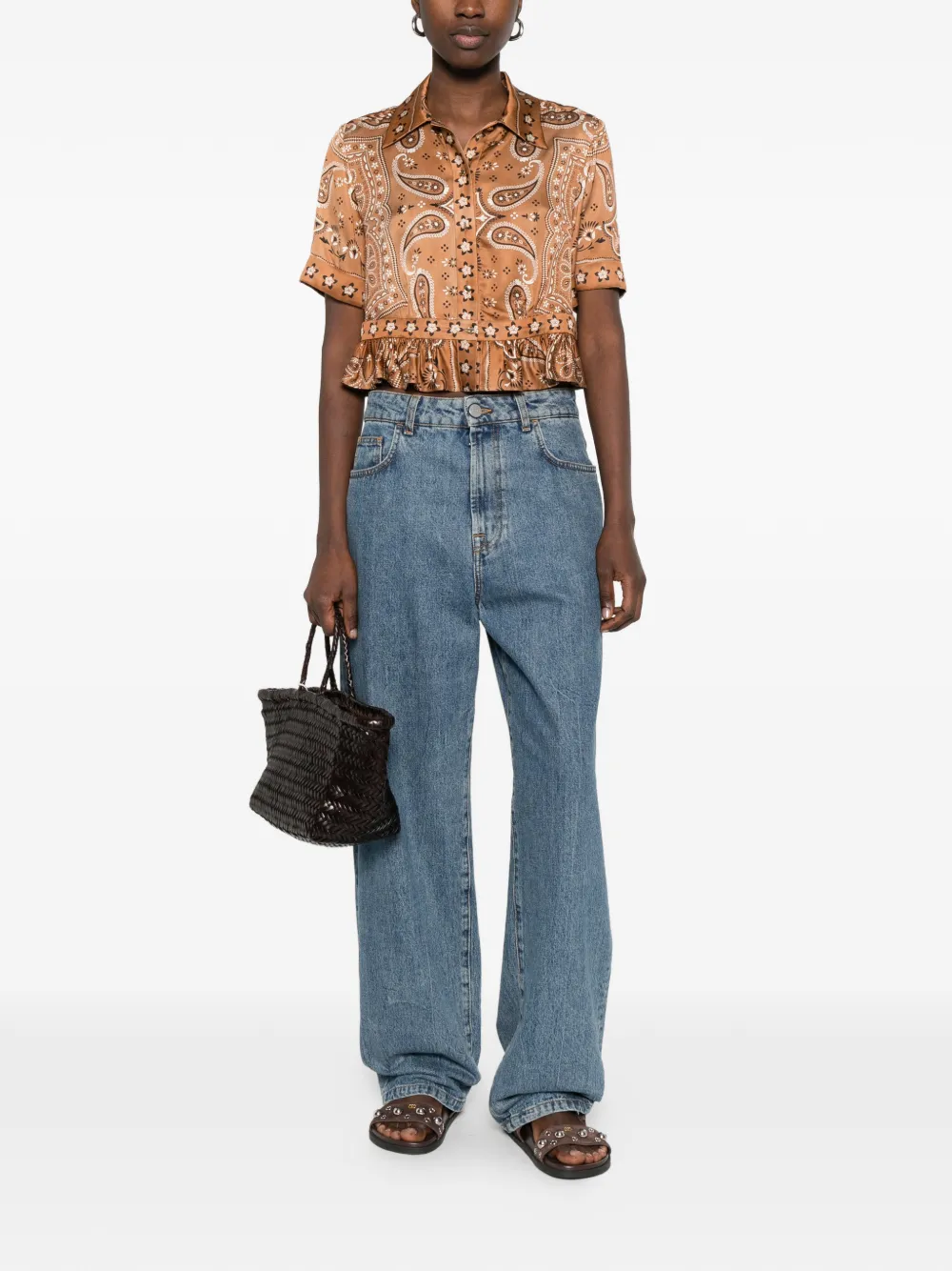  Sandro Vanessi Paisley Ruffled Shirt - Brown 