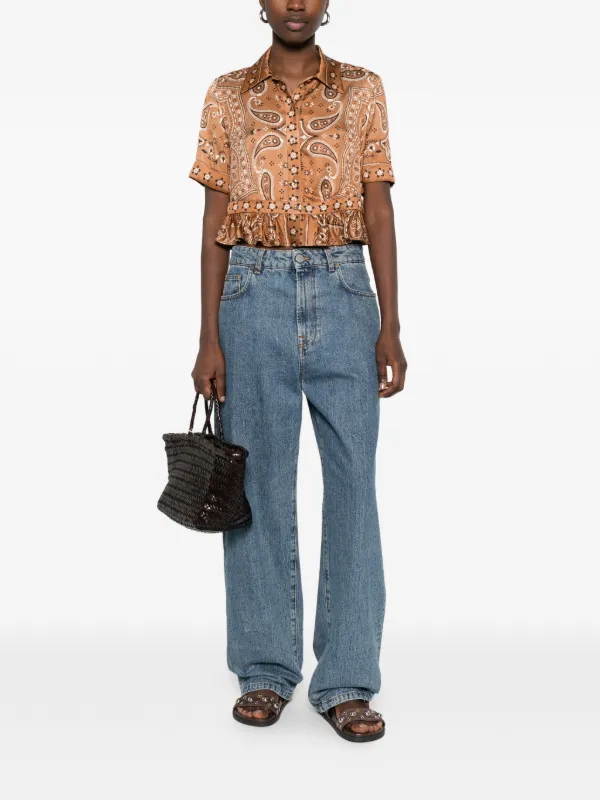 SANDRO Bandana Print Cropped Shirt | Brown | FARFETCH
