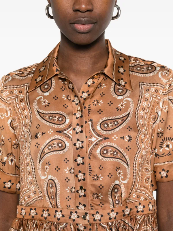 SANDRO Bandana Print Cropped Shirt | Brown | FARFETCH