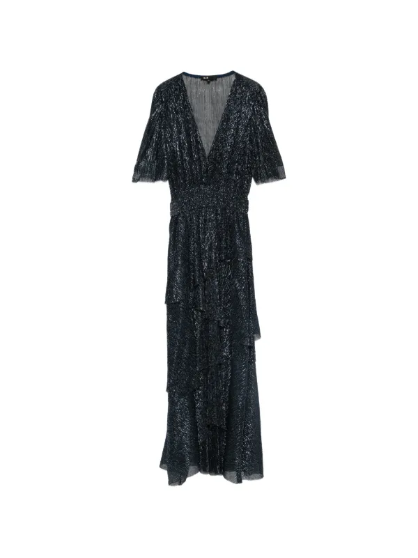 maje metallic ruffled dress Maje Metallic Ruffled Midi Dress - Silver - 50% Off