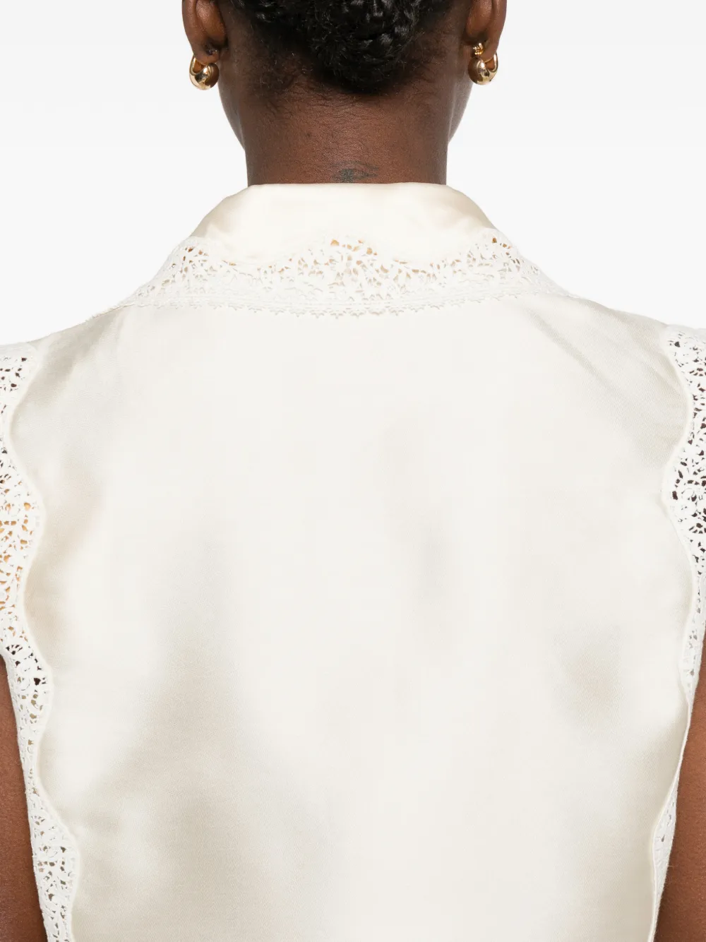 SANDRO Blouse met kanten vak Beige