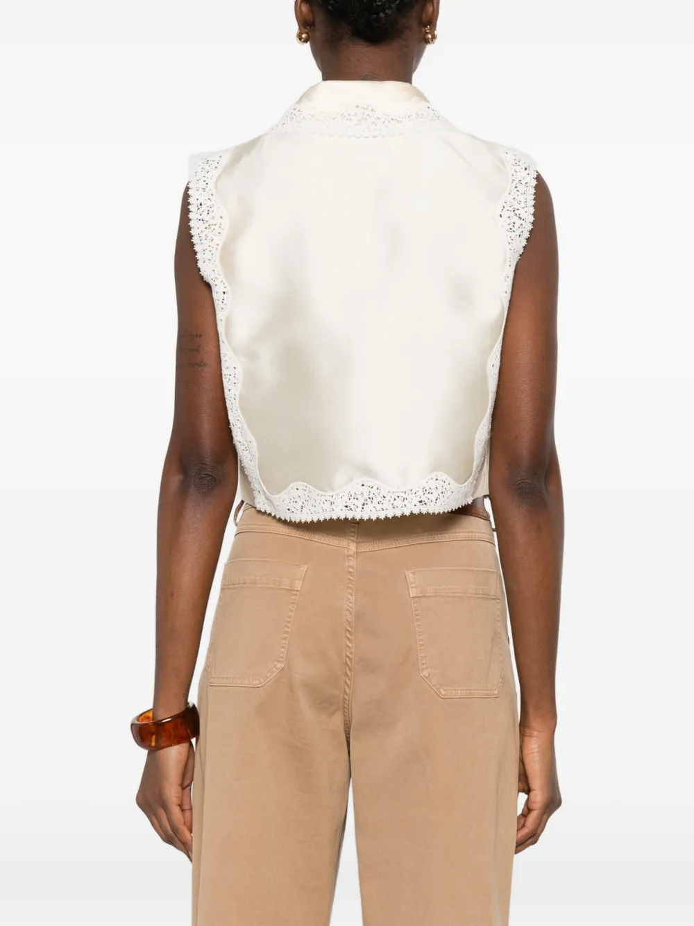 SANDRO Blouse met kanten vak Beige