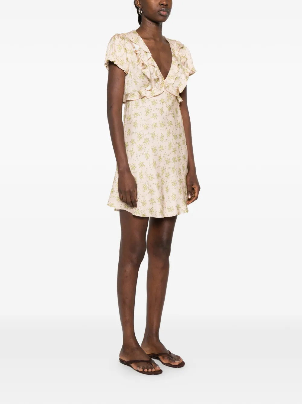 SANDRO Mini-jurk met ruches en bloemenprint Roze