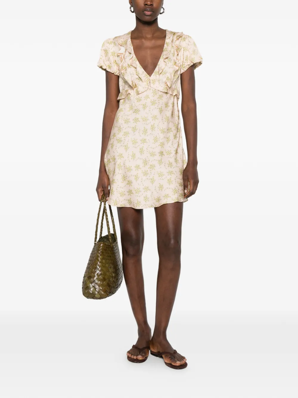SANDRO Mini-jurk met ruches en bloemenprint Roze