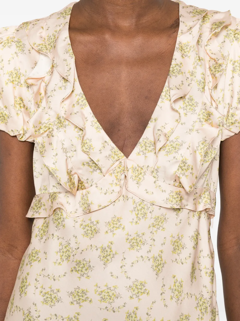SANDRO Mini-jurk met ruches en bloemenprint Roze