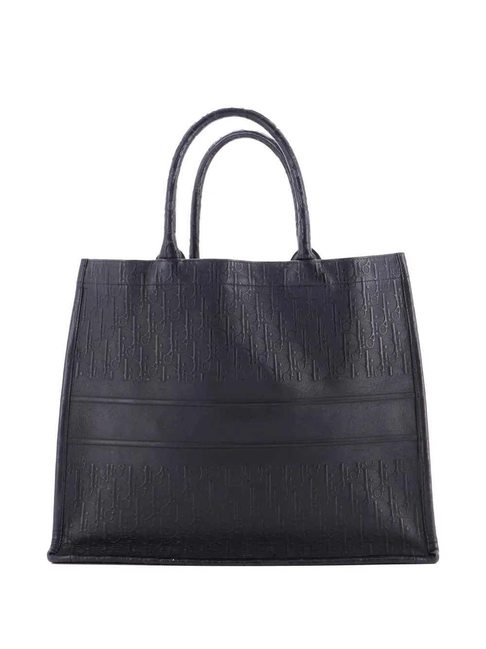 Pre-owned Dior Book Oblique Embossed Calfskin Large Tote Bag In Black