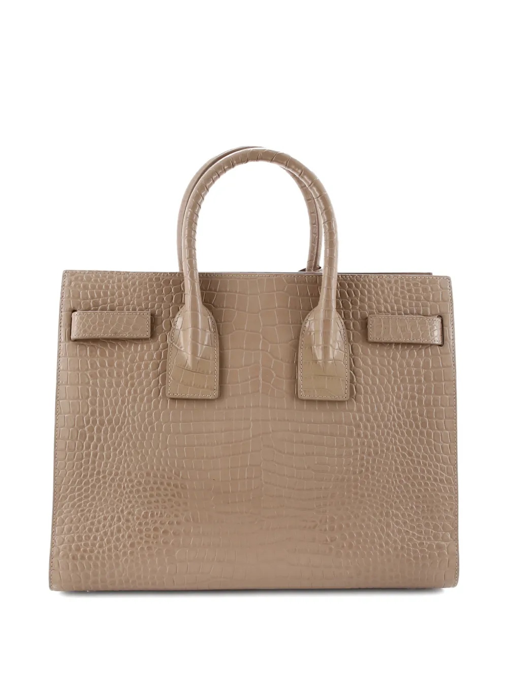 Pre-owned Saint Laurent Sac De Jour Bag Crocodile Embossed Patent Small Tote Bag In Neutral