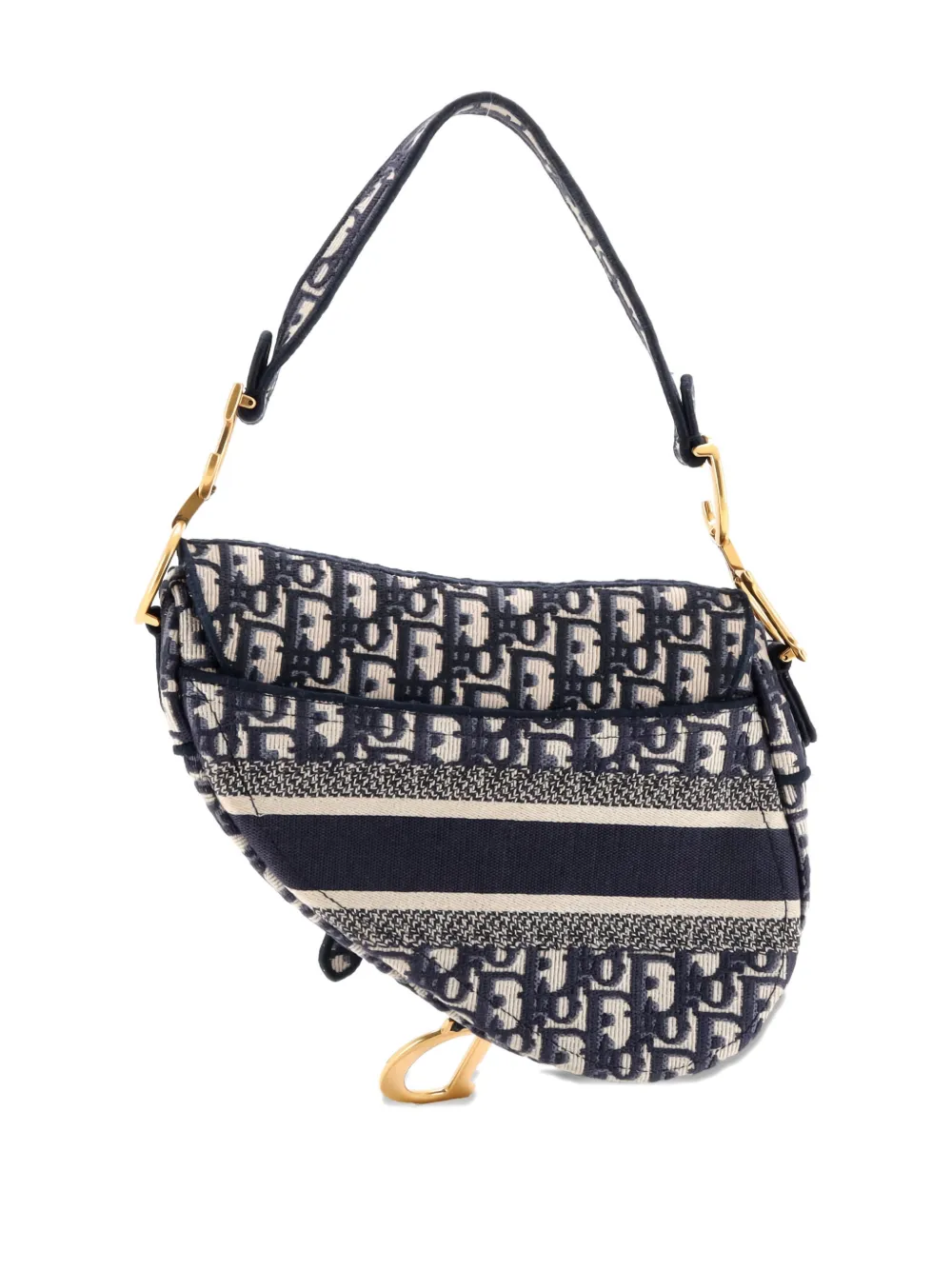 Pre-owned Dior Saddle Handbag Logo Embroidered Oblique Canvas Medium Shoulder Bag In Blue