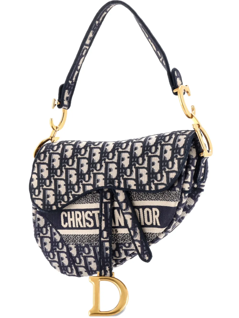 Christian Dior Pre-Owned Saddle Handbag Logo Embroidered Oblique Canvas Medium shoulder bag - Blu