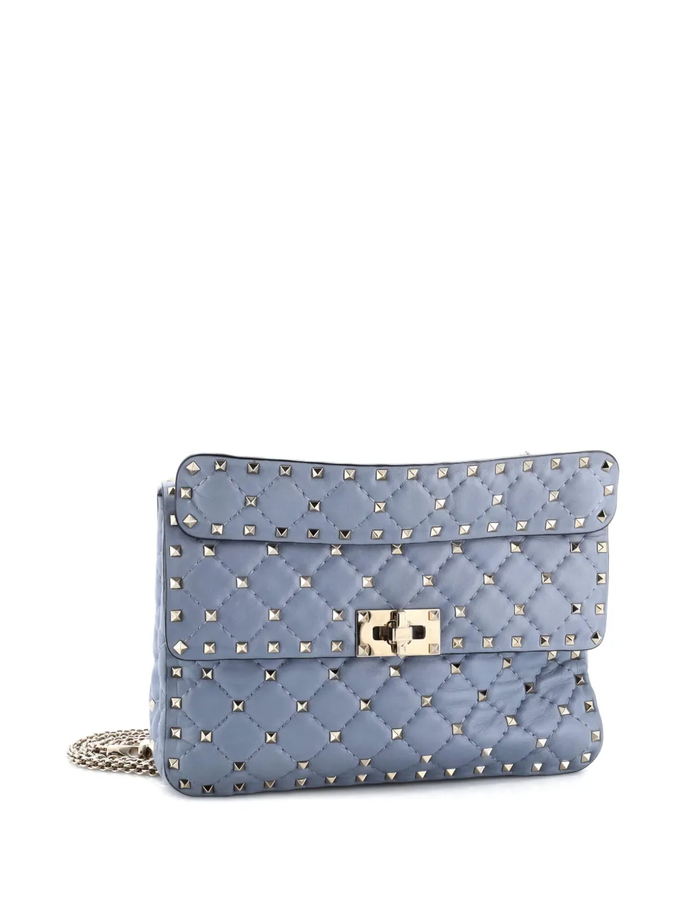 Pre-owned Valentino Garavani Rockstud Spike.up Flap Bag Quilted Leather Medium Shoulder Bag In Blue