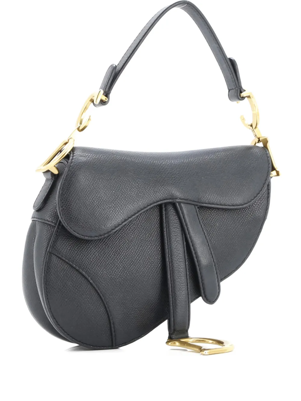 Pre-owned Dior Saddle Handbag Leather Mini Shoulder Bag In Black