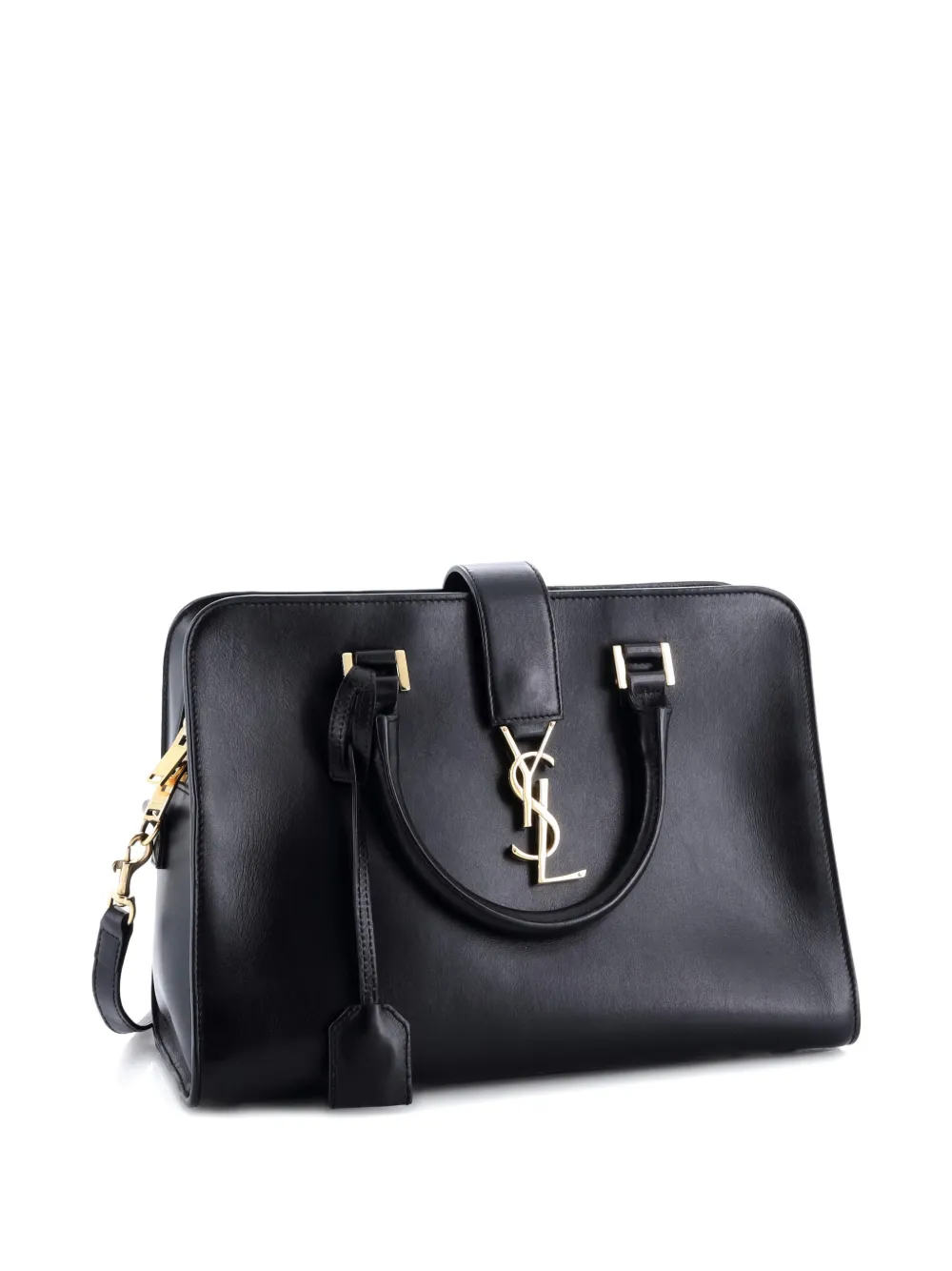 Pre-owned Saint Laurent Monogram Cabas Leather Small Satchel In Black
