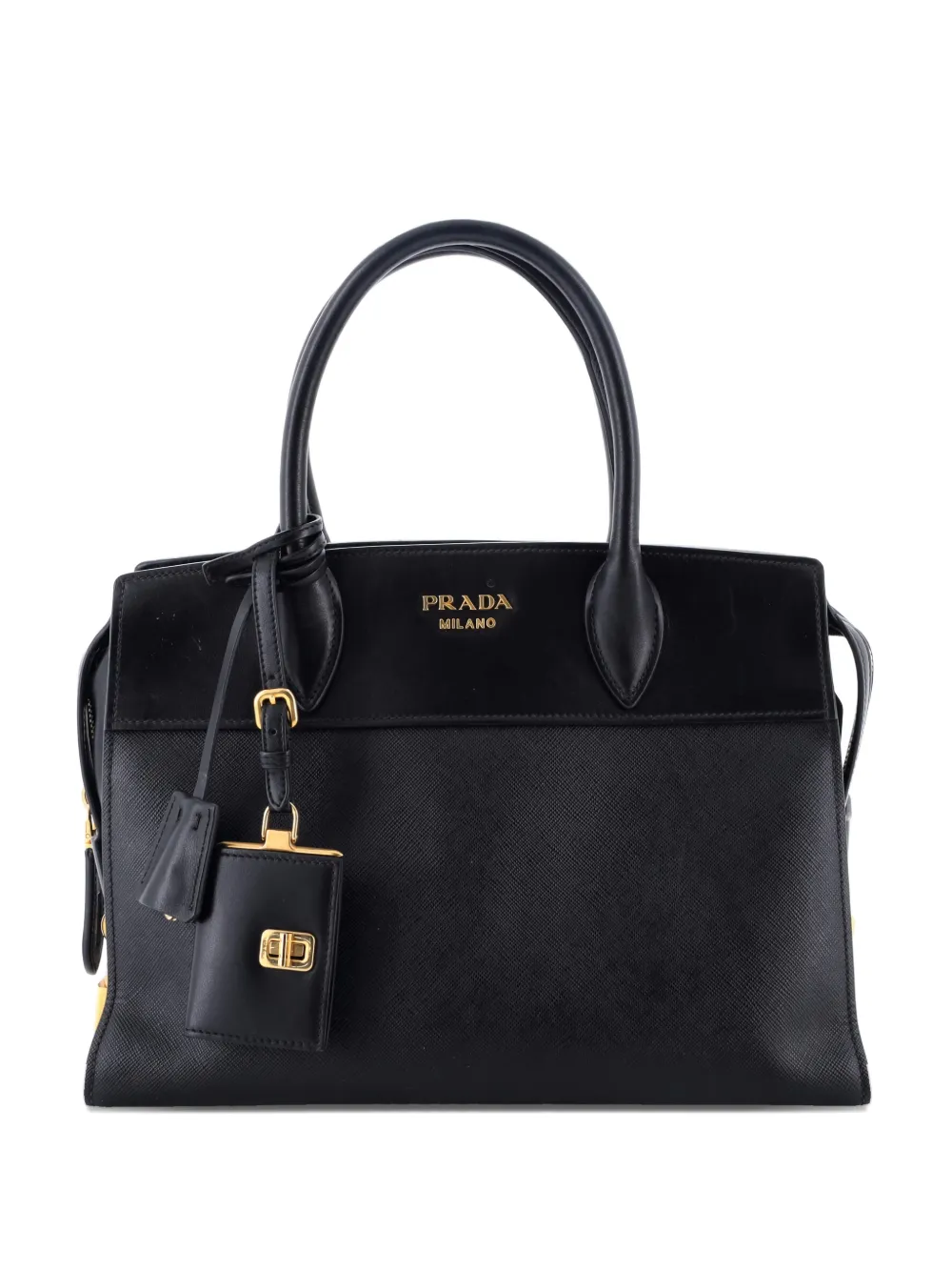 Pre-owned Prada Esplanade Saffiano With City Calf Medium Tote Bag In Black