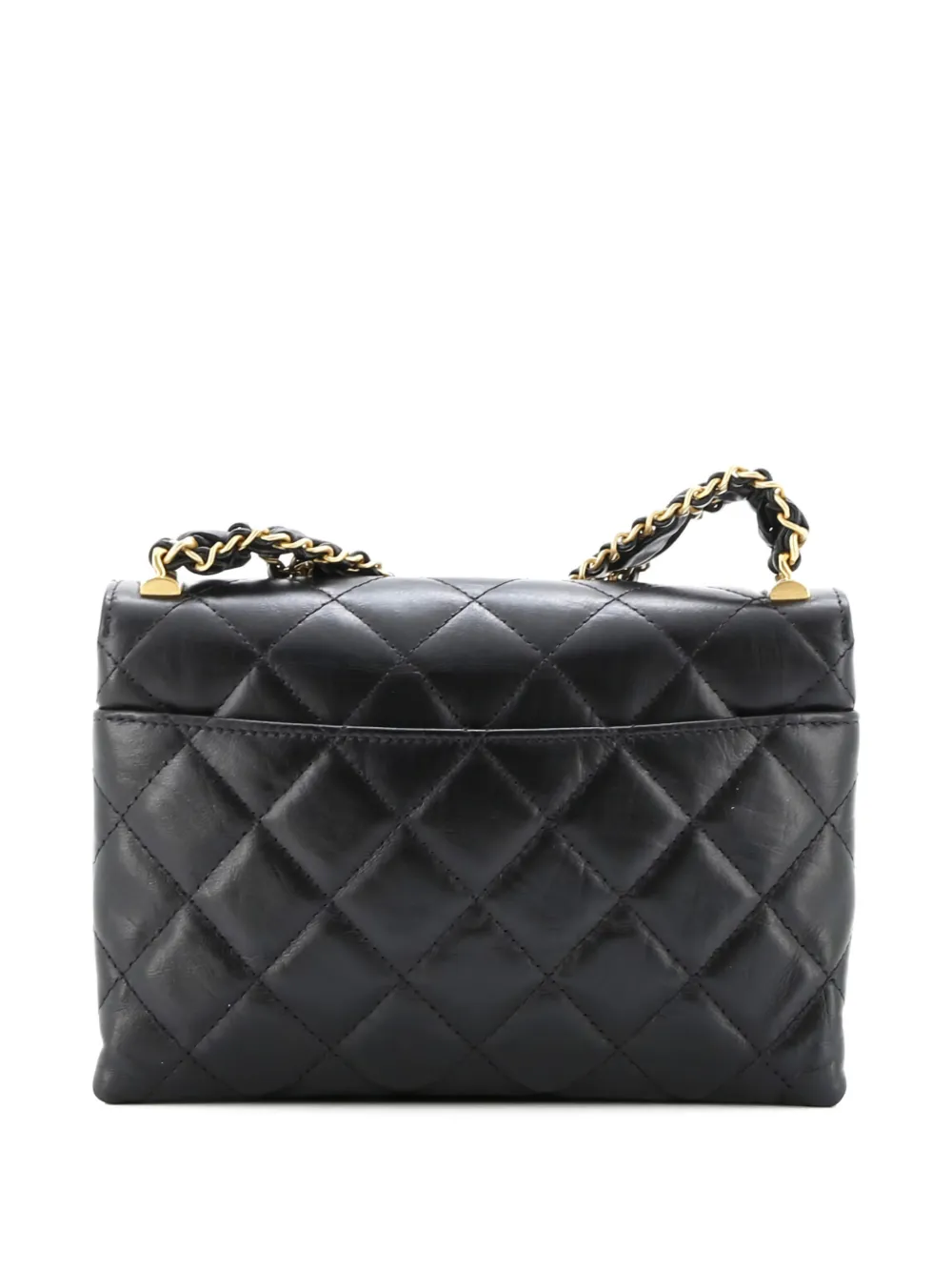 Pre-owned Chanel Cc Wide Chain Compartment Flap Phone Holder Quilted Aged Calfskin Crossbody Bag In Black