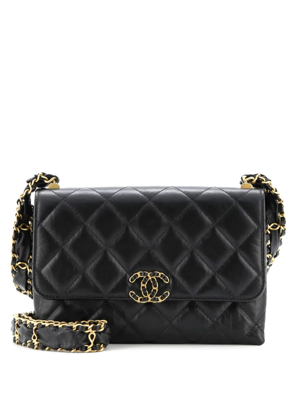CHANEL Pre-Owned CC Wide Chain Compartment Flap Phone Holder Quilted Aged Calfskin crossbody bag - Nero