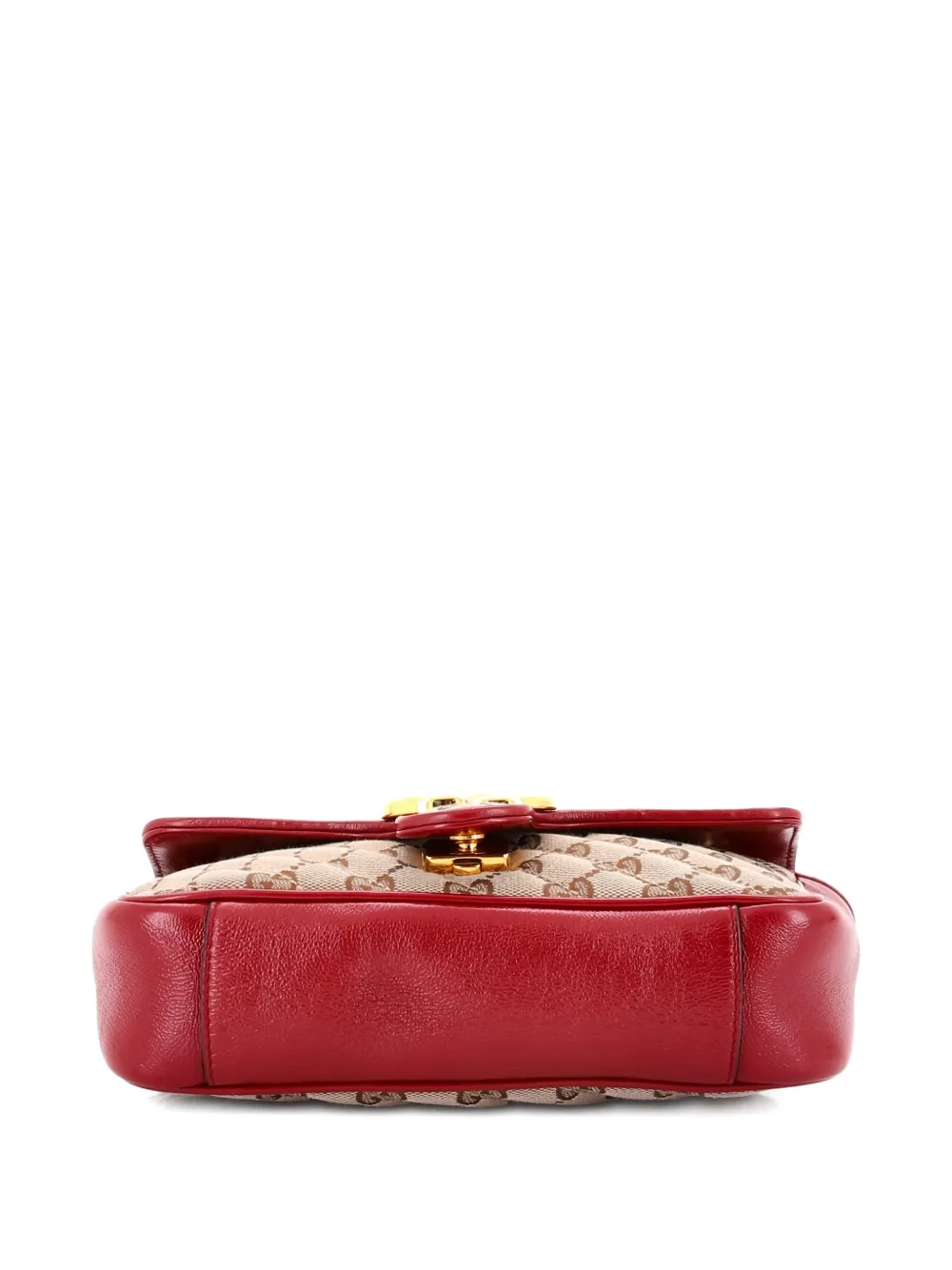 Pre-owned Gucci Gg Marmont Flap Bag Diagonal Quilted Gg Canvas With Leather Mini Crossbody Bag In Brown