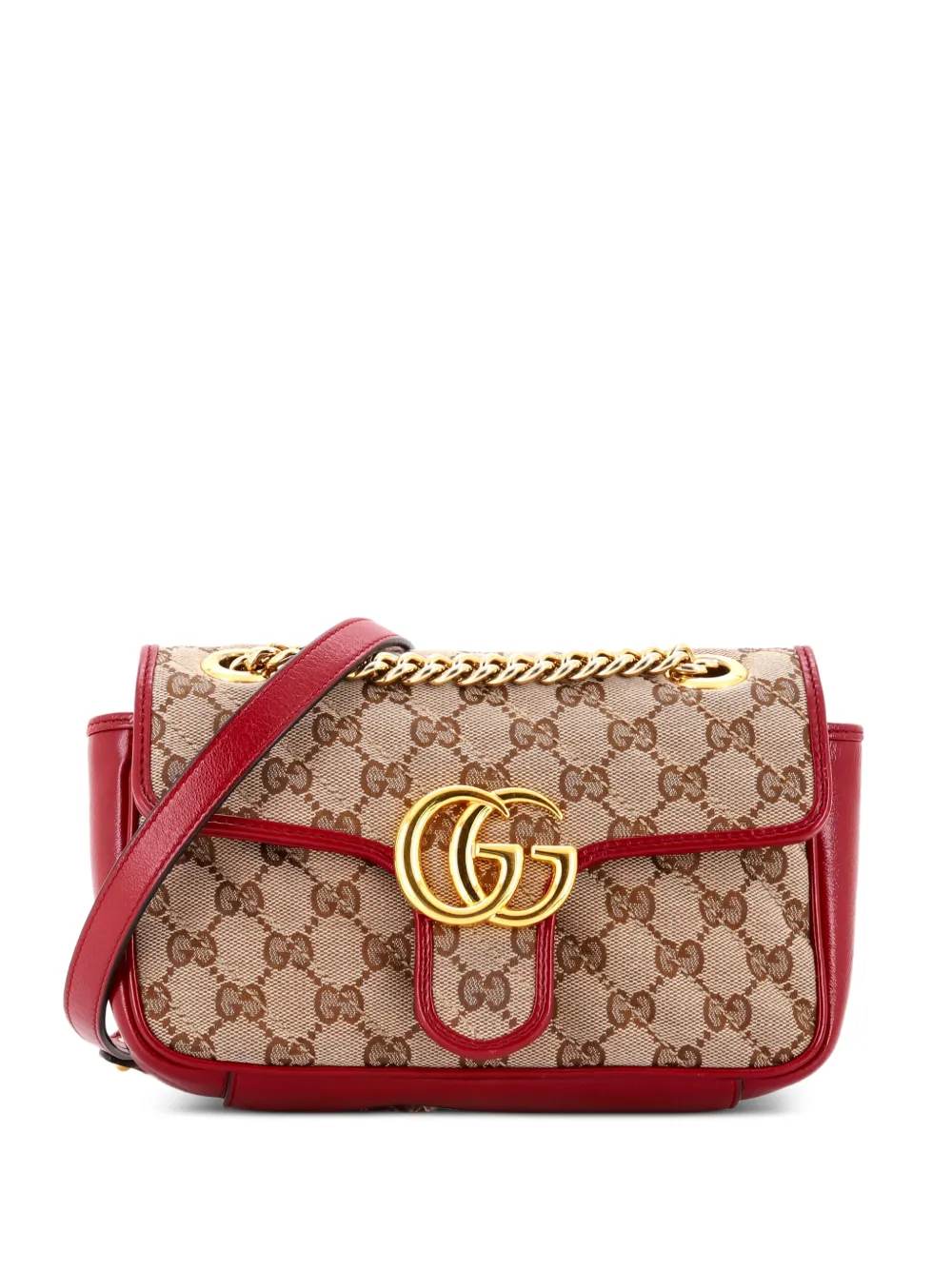 Gucci Pre-Owned GG Marmont Flap Bag Diagonal Quilted GG Canvas with Leather Mini crossbody bag - Marrone