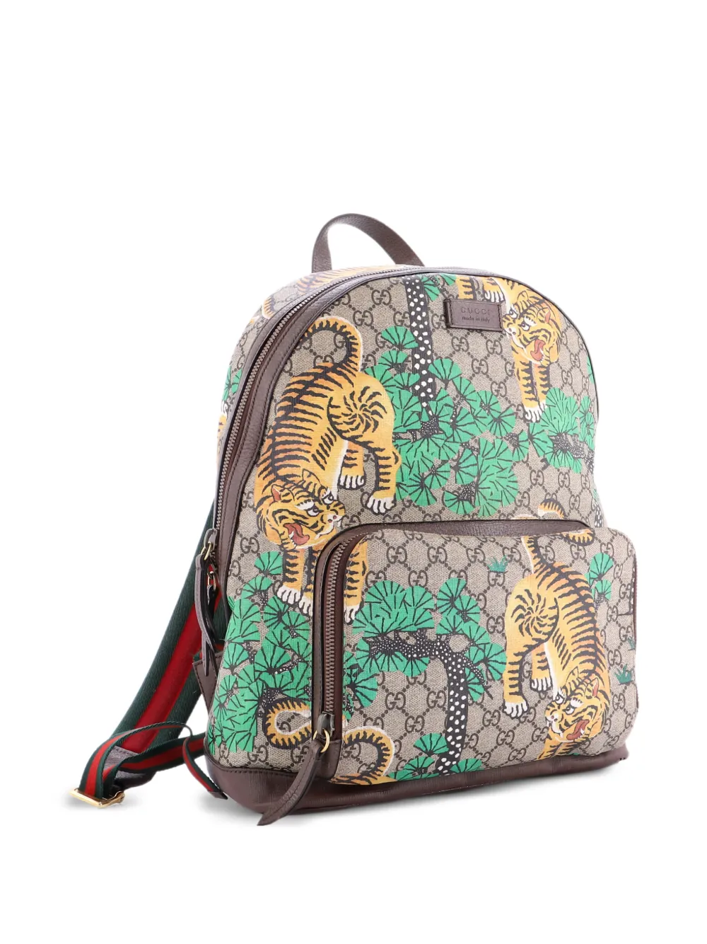 Gucci Pre-Owned Zip Pocket Bengal Print GG Coated Canvas Medium backpack - Marrone