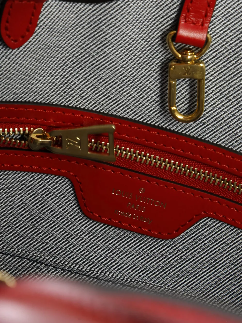 Pre-owned Louis Vuitton Onthego Damier And Monogram Patchwork Denim Gm Tote Bag In Blue