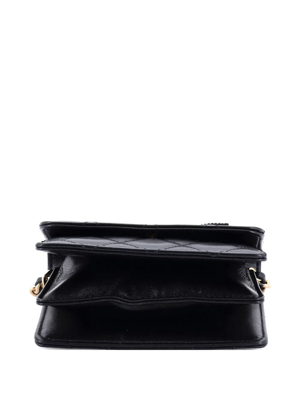 CHANEL Pre-owned Camellia Bow Flap Card Holder With Chain Quilted Lambskin Clutch Bag In Black