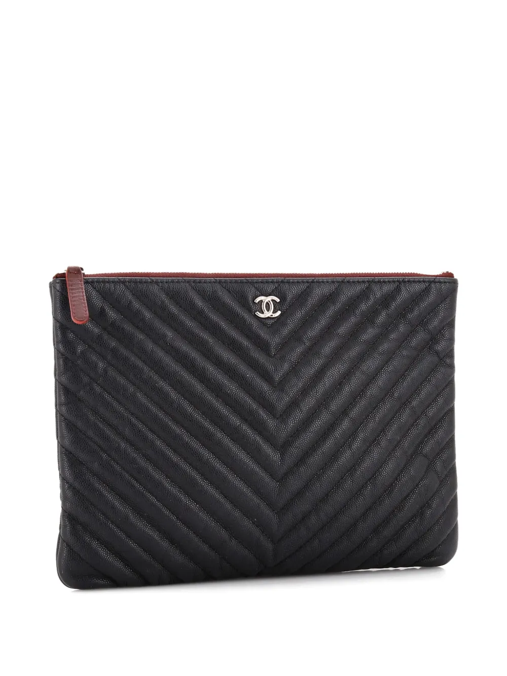 CHANEL Pre-Owned O Case Chevron Caviar Medium clutch bag - Nero