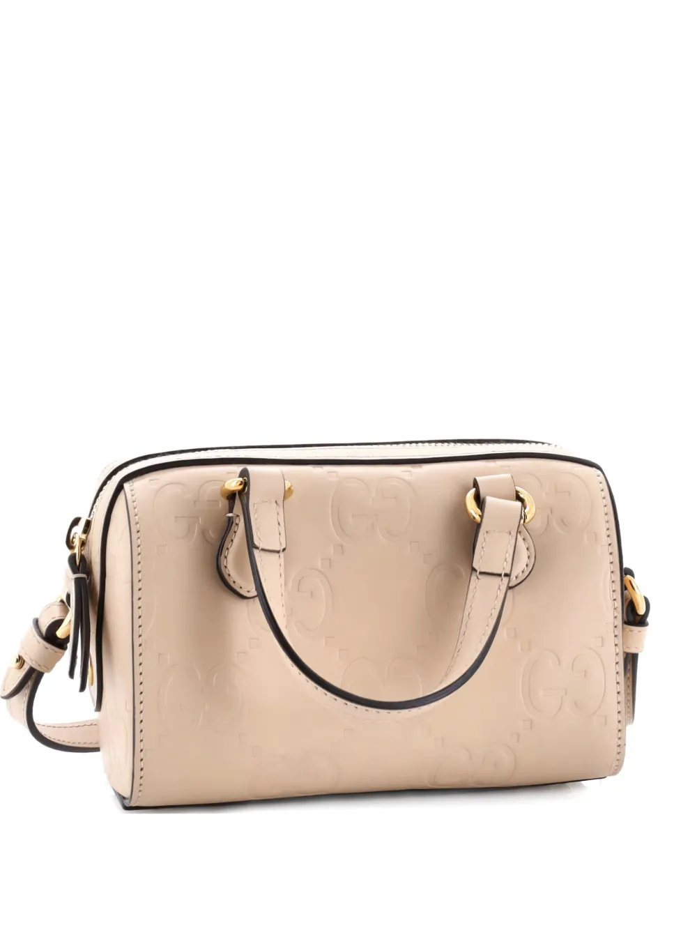 Pre-owned Gucci Convertible Top Handle Bag Jumbo Gg Embossed Leather Mini Satchel In Neutral