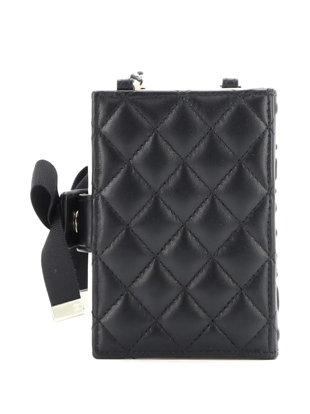 Pre-owned Chanel Cc Book Card Holder With Chain Quilted Lambskin Crossbody Bag In Black