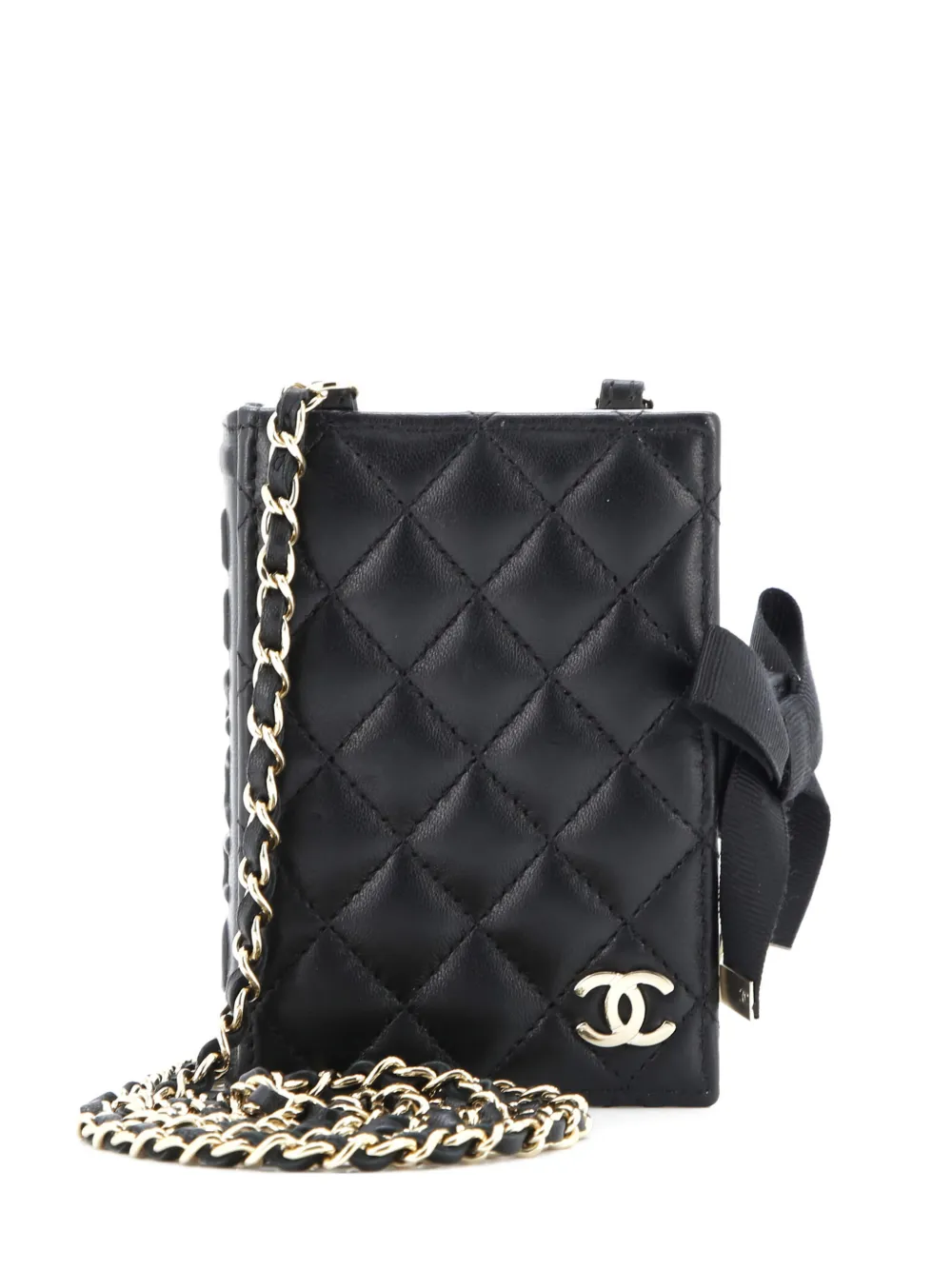 CHANEL Pre-Owned CC Book Card Holder with Chain Quilted Lambskin crossbody bag - Nero
