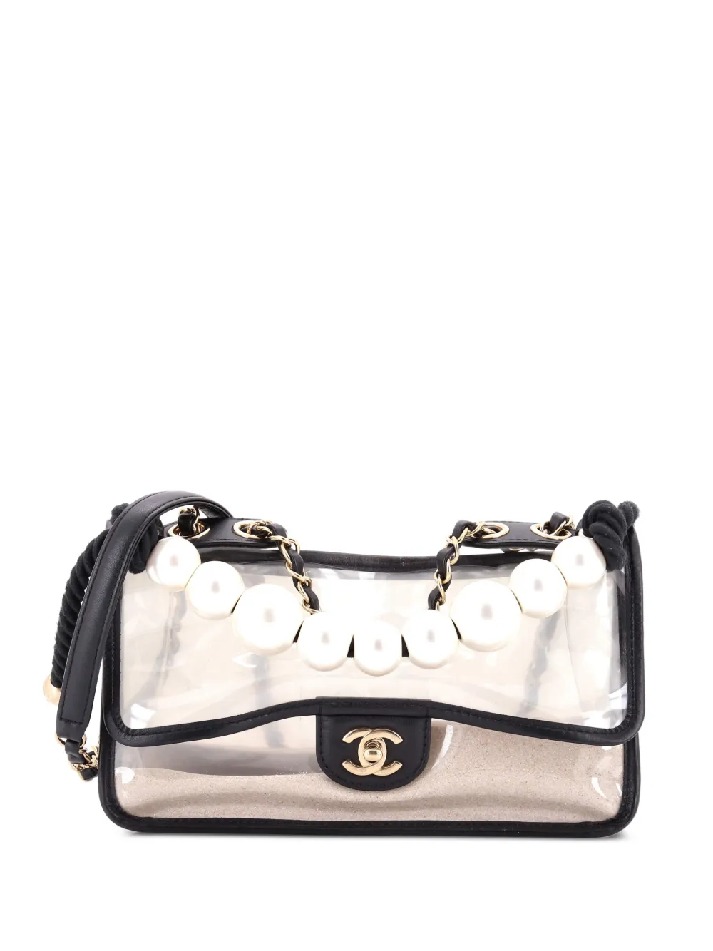 CHANEL Pre-Owned Sand By The Sea Pearl Flap Bag PVC with Lambskin Medium shoulder bag - Nero