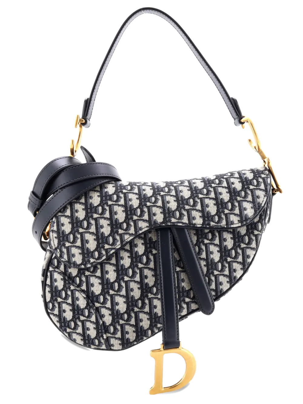 Pre-owned Dior Saddle Handbag With Strap Oblique Canvas Medium Shoulder Bag In Blue