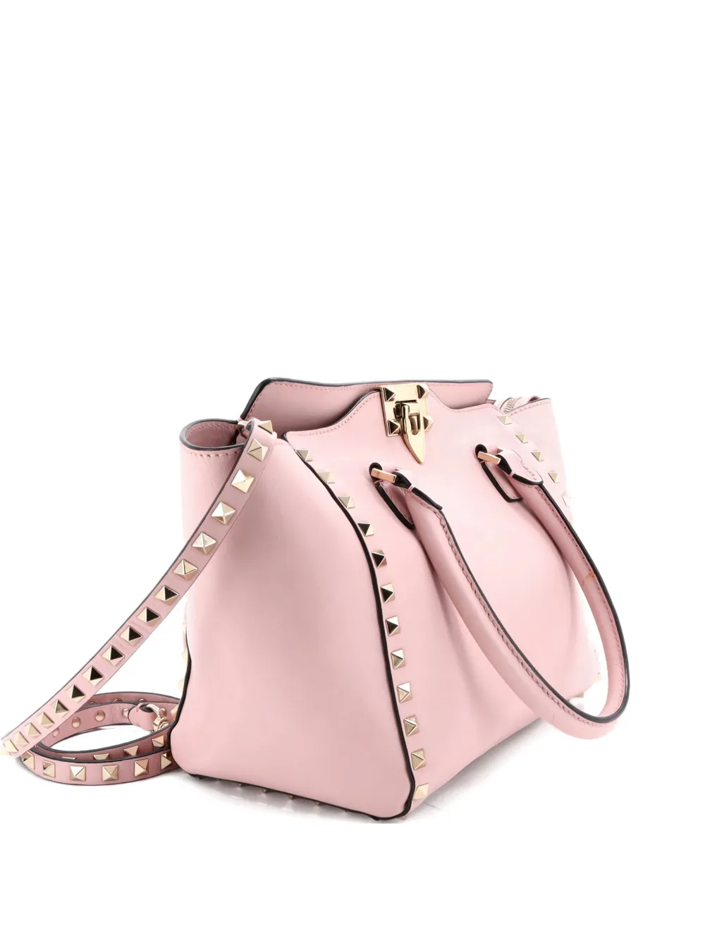 Pre-owned Valentino Garavani Rockstud Rigid Leather Small Tote Bag In Pink
