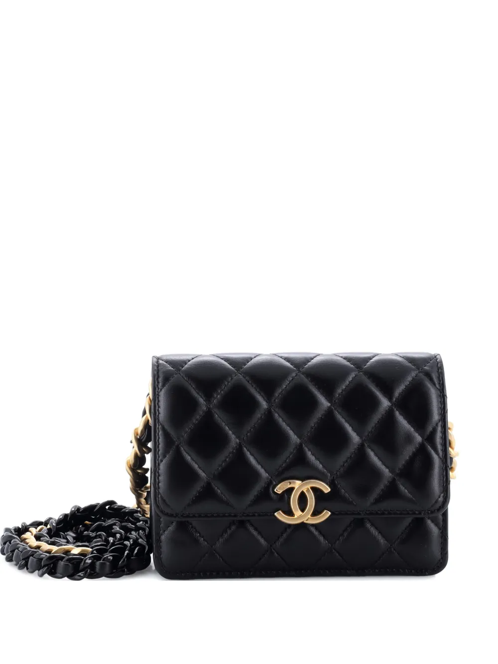 CHANEL Pre-Owned Lacquered Metal CC Clutch with Chain Quilted Lambskin crossbody bag - Nero